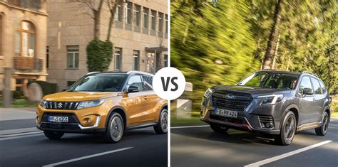 Infografika, vaizduojanti arklio galių ir pagreičio palyginimą tarp Suzuki Vitara ir Subaru Forester.