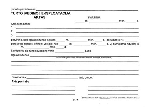 ilgalaikio turto įvedimo į eksploataciją akto pavyzdys