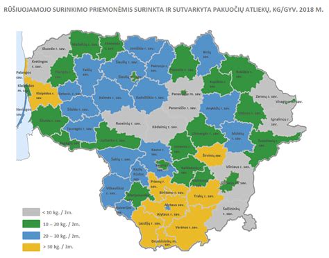 žemėlapis su nurodytomis atliekų rūšiavimo aikštelėmis Lietuvoje