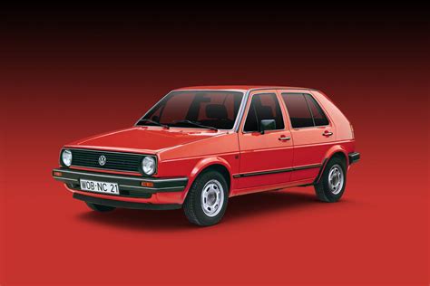 Humoristinė iliustracija su VW Golf II automobiliu