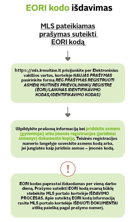 schema: muitinės deklaravimo procesas ir EORI kodo gavimas