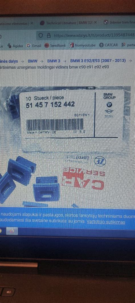BMW dalies numerio pavyzdys ant variklio komponento