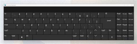 Virtualios klaviatūros pavyzdys Volvo ekrane su kalbos pasirinkimo opcija