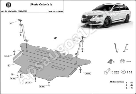 Škoda Octavia 2009 variklio skyrius su atraminiu strypu