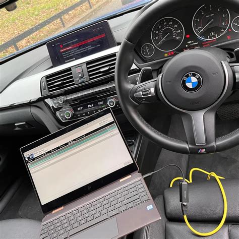 Vaizdas, iliustruojantis kompiuterinę BMW diagnostiką ir gyvų parametrų rodmenis ekrane