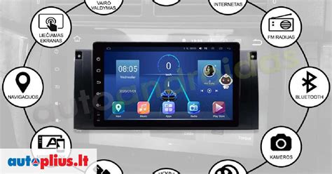 Multimedijos sistemos sąsaja su navigacija, Bluetooth ir WiFi piktogramomis