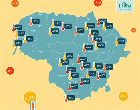 Lietuvos orų žemėlapis su krituliais ir temperatūra