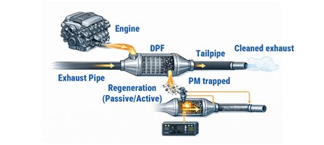 Infographic showing exhaust system with DPF and catalytic converter
