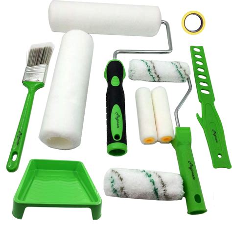 A set of high-quality Anza painting tools, including brushes, rollers, and an extendable handle.