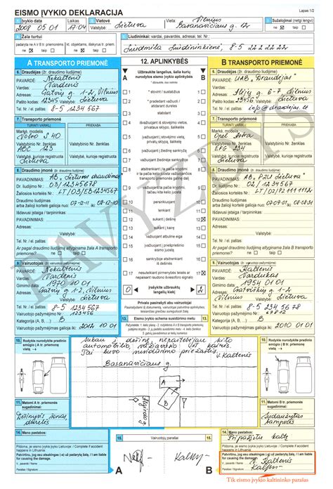 Automobilio avarijos schema su draudimo informacija