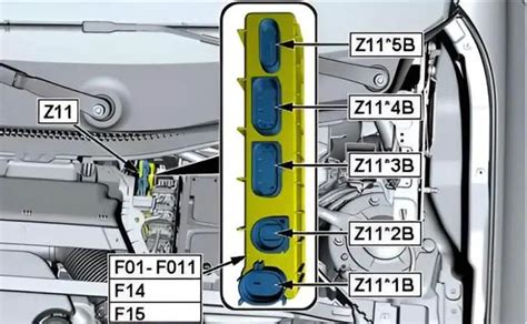 Schema, rodanti BMW X1 F48 variklio skyriaus išdėstymą ir akumuliatoriaus vietą