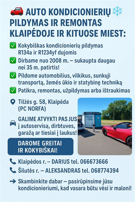 infografika: pagrindiniai kondicionieriaus aptarnavimo etapai: diagnostika, vakuumavimas, pildymas