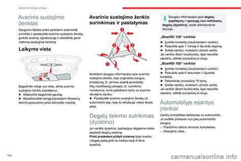 Suma su avarinio ženklo vieta bagažinės dangtyje ir jo išlankstymo instrukcija