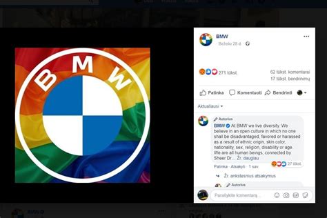 Nuotrauka su BMW logotipu, papuoštu LGBT vėliavos spalvomis, socialiniame tinkle