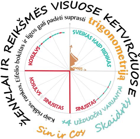 vienetinio apskritimo schema su pažymėtu tašku ir kampu