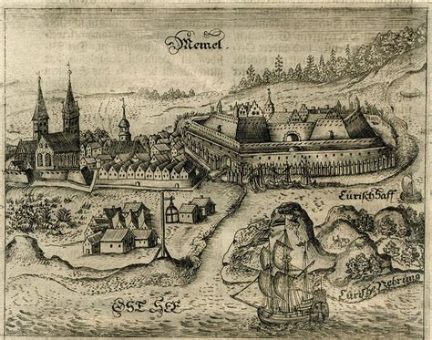 Kasparo Hartknocho graviūra, vaizduojanti Klaipėdos žibintą (1684 m.)