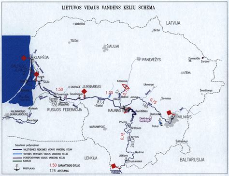 Vidaus vandenų kelių žemėlapis su kategorijomis