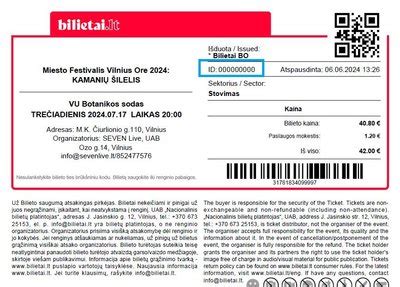 Kontrolieriaus terminalas ir bilieto pavyzdys