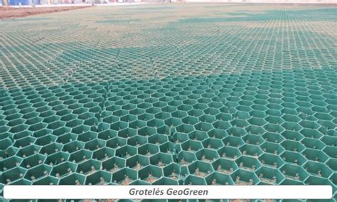 Inforgrafika apie GeoGreen grotelių įrengimą ir sluoksnius