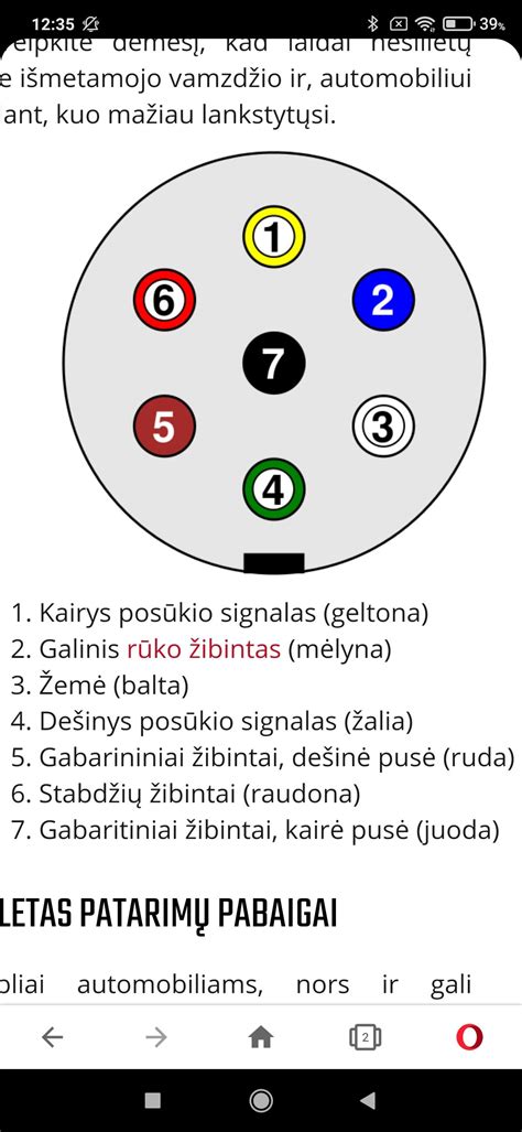 priekabos rozetės elektros schema su spalvų indikacija
