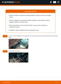 Prietaisų skydelio iliustracija, rodanti užsidegusią rankinio stabdžio įspėjamąją lemputę.