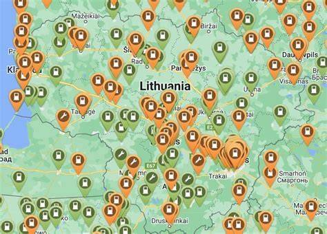 Mapė: artimiausios įkrovimo stotelės Lietuvoje