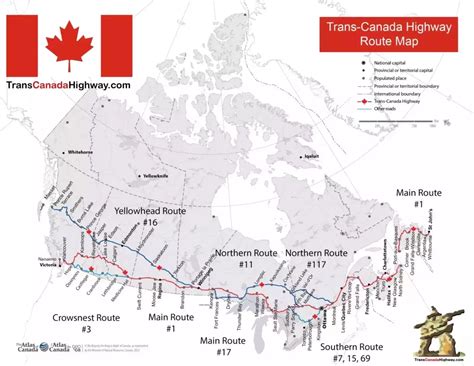 Žemėlapis: Populiariausi automobilių maršrutai Kanadoje (Trans-Canada Highway)