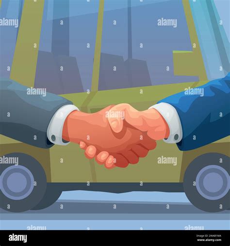 Illustration of a car buying service, with a handshake or a car being inspected for purchase.