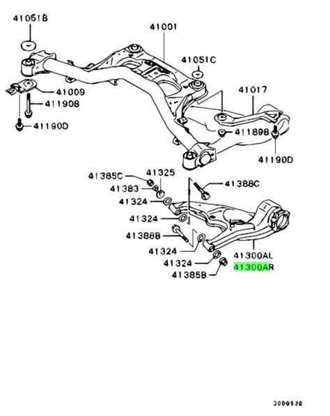 Mitsubishi Grandis važiuoklės schema arba detalės išdėstymo brėžinys