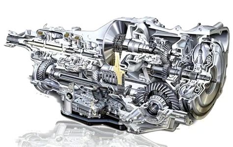 Schematinis klasikinės automatinės pavarų dėžės pjūvis