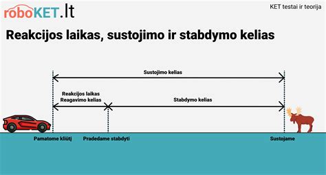 Infografika apie stabdymo kelią ir reakcijos laiką skirtingu greičiu