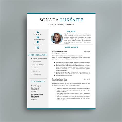 Šiuolaikinio, minimalistinio CV dizaino pavyzdys