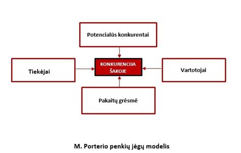 Infografika: Porterio penkių jėgų modelio schema su paaiškinimais