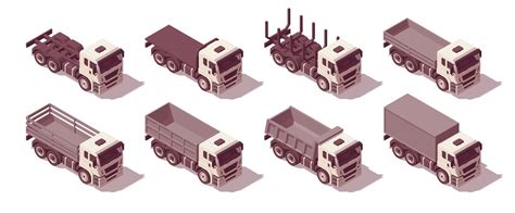 Infografika: įvairių nuomojamų sunkvežimių ir kranų tipai su specifikacijomis