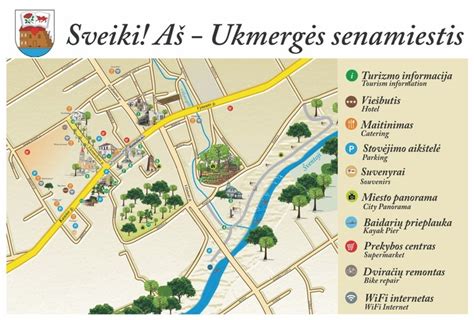 Ukmergės miesto žemėlapis su pažymėtomis automobilių dalių parduotuvėmis ir autoservisais