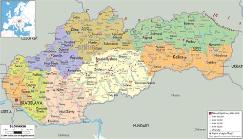 Slovakijos kelių žemėlapis su mokamais ruožais