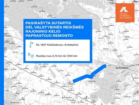 Kelio remonto žemėlapis su pažymėtomis atnaujinamomis atkarpomis