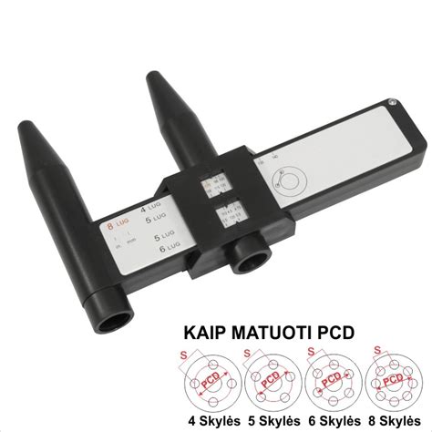 PCD (atstumo tarp tvirtinimo taškų) matavimo schema