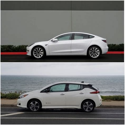 Nissan Leaf ir Tesla Model 3 automobilių įvaizdžiai