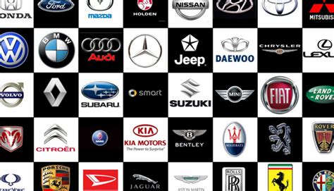 Tematinis nuotrauka, vaizduojanti įvairių automobilių markių logotipus, išdėstytus ant šiuolaikinio miesto fono