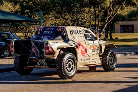 Photo of a heavily modified off-road rally vehicle