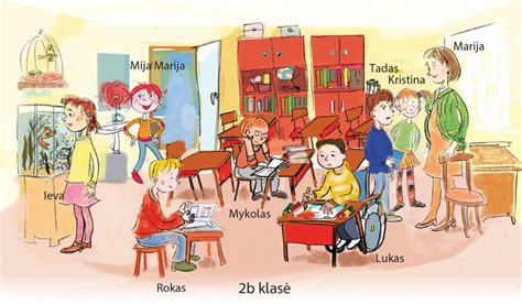 Vairavimo mokyklos klasė su kompiuteriais ir mokytoju, demonstruojančiu KET testus