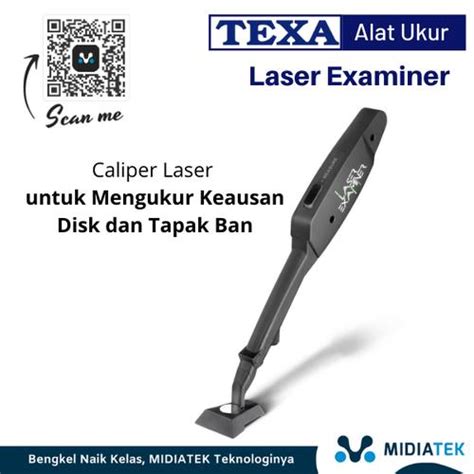 Nuotrauka, vaizduojanti TEXA Laser Examiner 2 prietaiso naudojimą matuojant stabdžių diską.