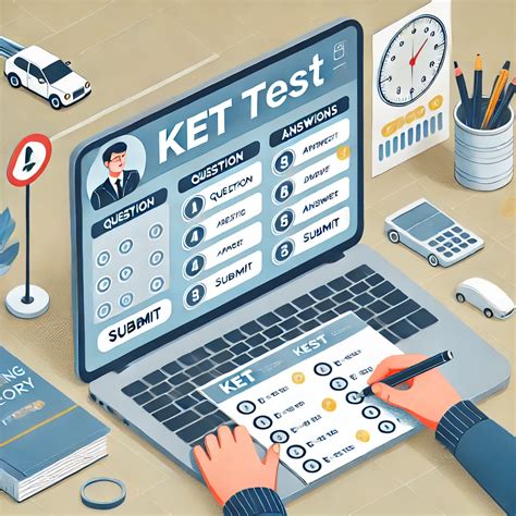 Iliustracija: Asmuo, sprendžiantis KET testus kompiuteriu