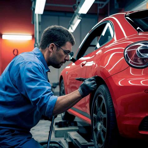 Detalė: meistras šlifuoja automobilio kėbulą ruošdamas jį dažymui