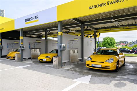 Kärcher automobilių švaros centro Vilniuje vizualizacija, rodanti automatines ir savitarnos plovimo vietas