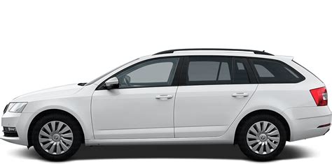 The Skoda Octavia (5E) from a side-front perspective, showing its sleek design and spacious profile against a neutral background.