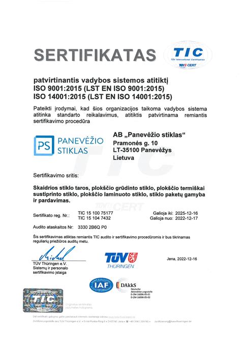Kokybės sertifikatų piktogramos (ISO, TÜV)