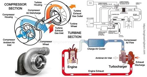 Schema of a turbocharger with its main components labeled