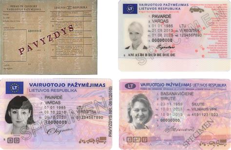 JAV vairuotojo pažymėjimo ir JAV išduoto tarptautinio vairuotojo pažymėjimo pavyzdžiai